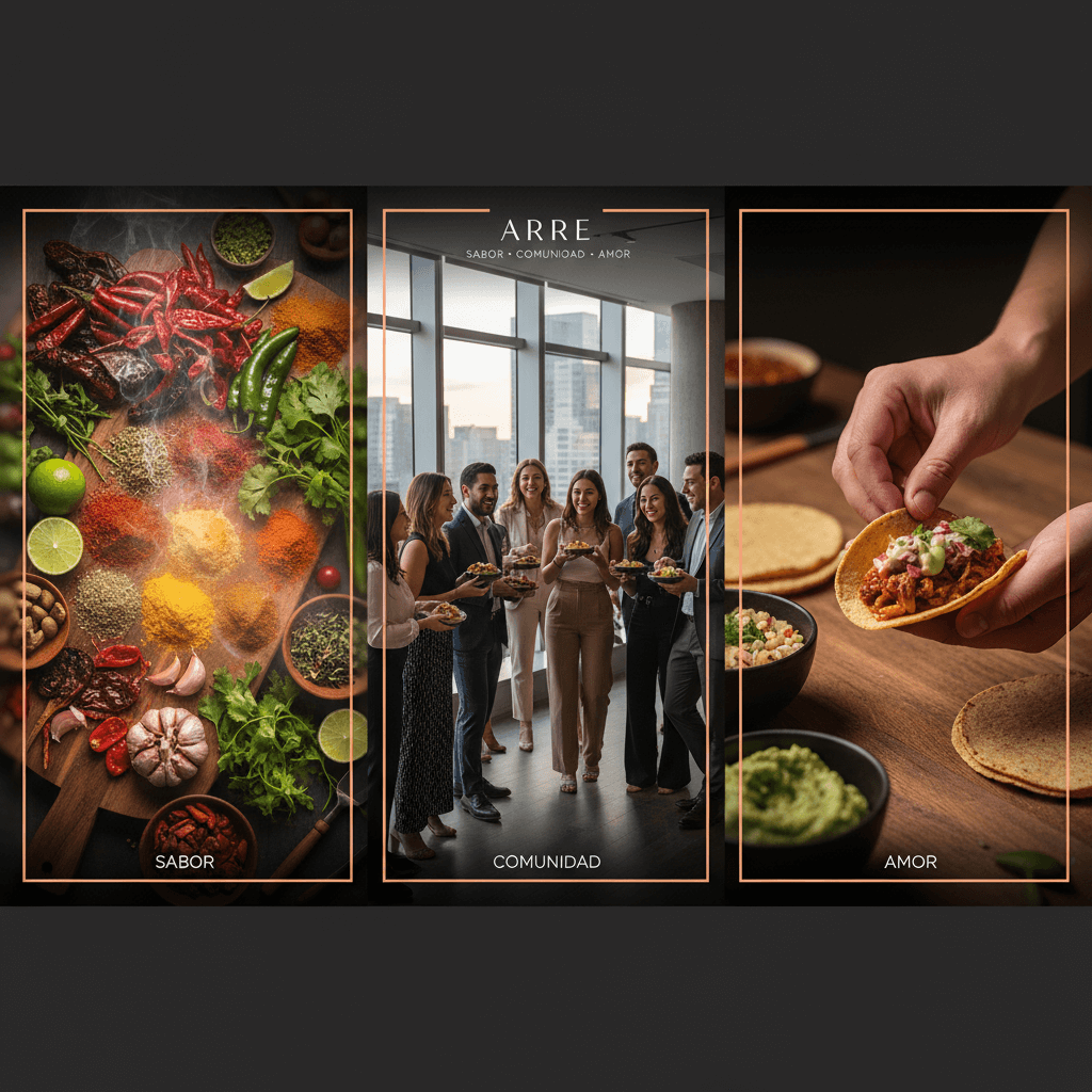 Arre Philosophie Triptych - Sabor Comunidad Amor Brand Visual mit authentischen Speisen und Handwerk