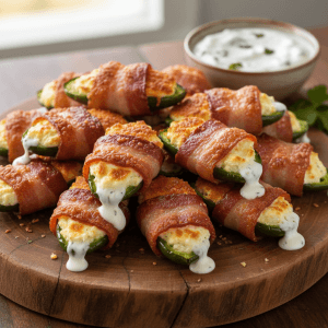 Golden fried Jalapeño Poppers with cheese filling on a plate